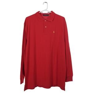 NWOT Polo Ralph Lauren Polo Shirt 2XLT Red Cotton Mesh Yellow Pony Long Sleeve